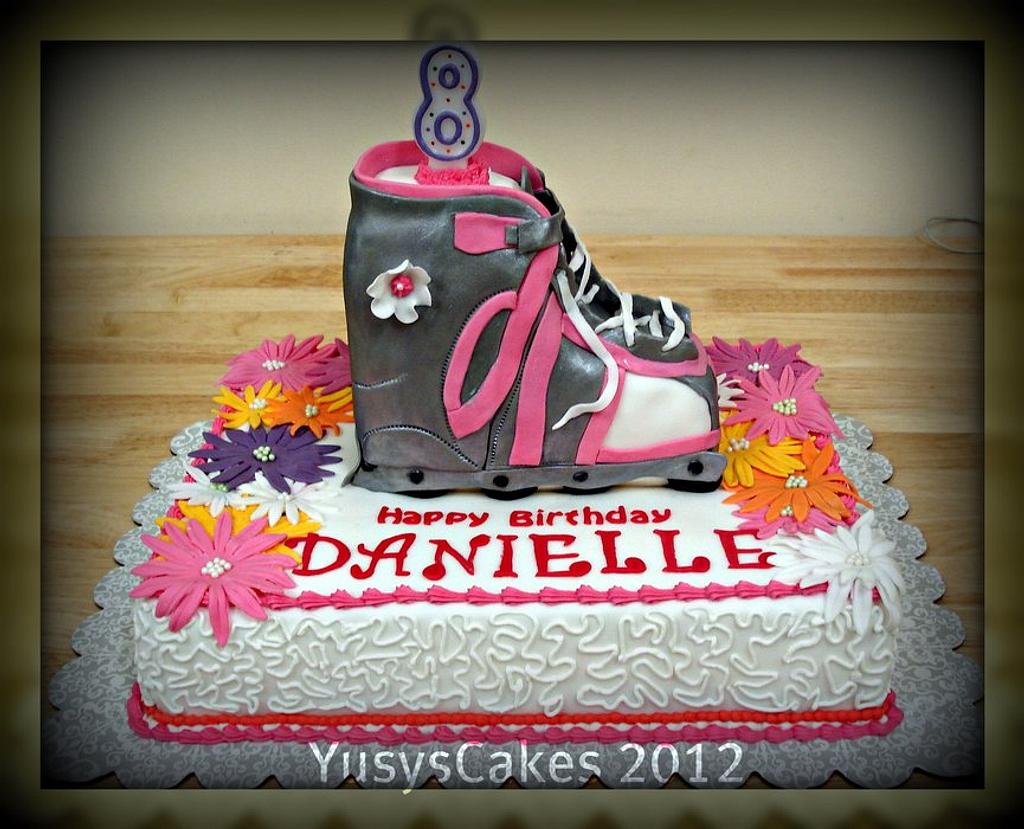 Neon doodle inspired roller skate cake - Decorated Cake - CakesDecor