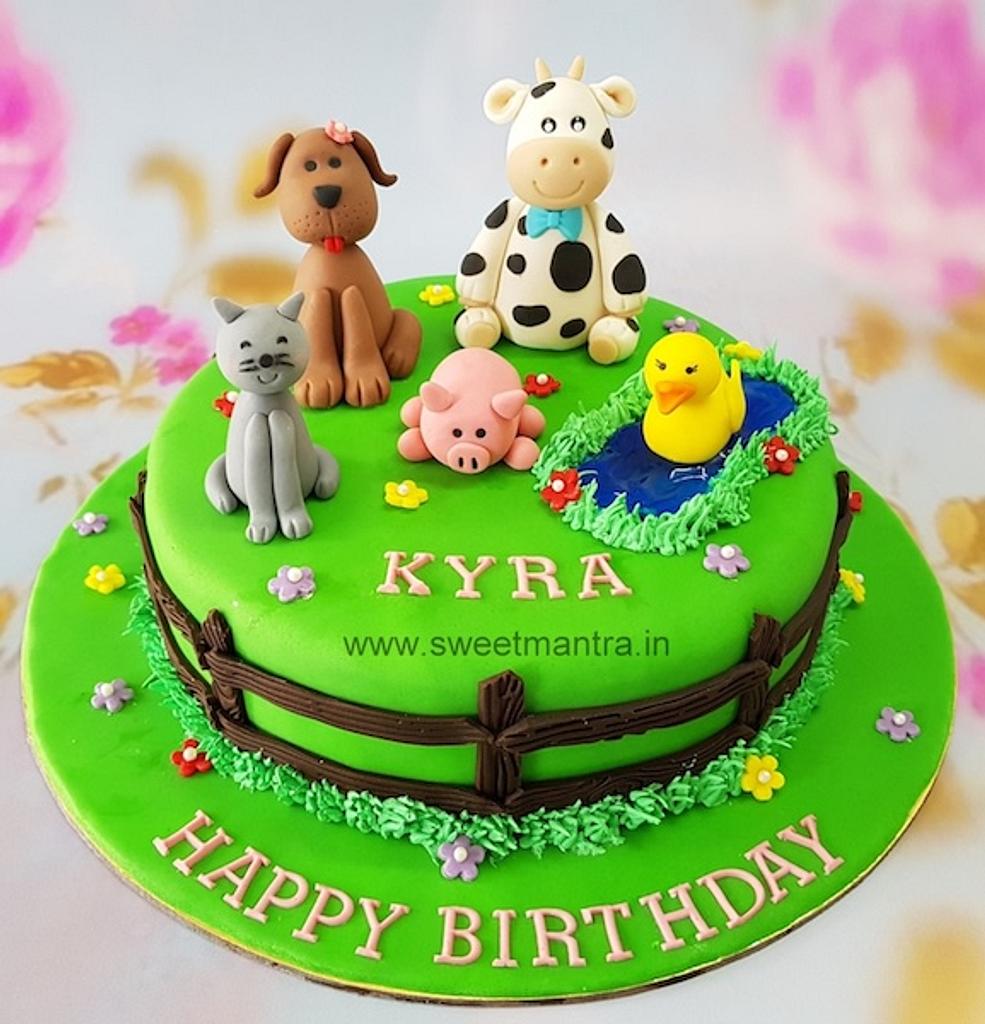 Farm animals theme cake for girls birthday - Decorated - CakesDecor