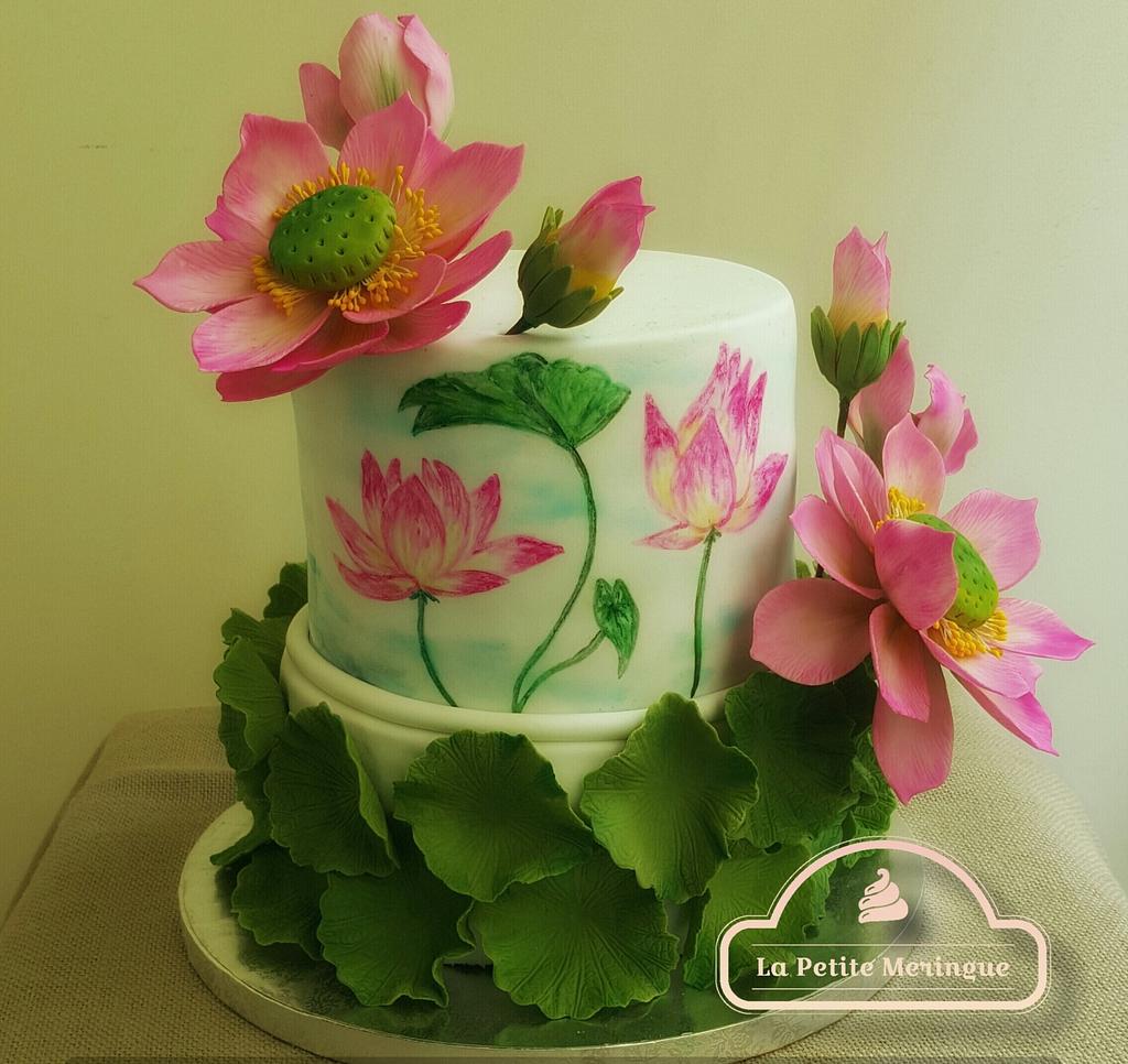Lotus themed 2 tiers | Flower cake design, Lotus cake, Pond cake