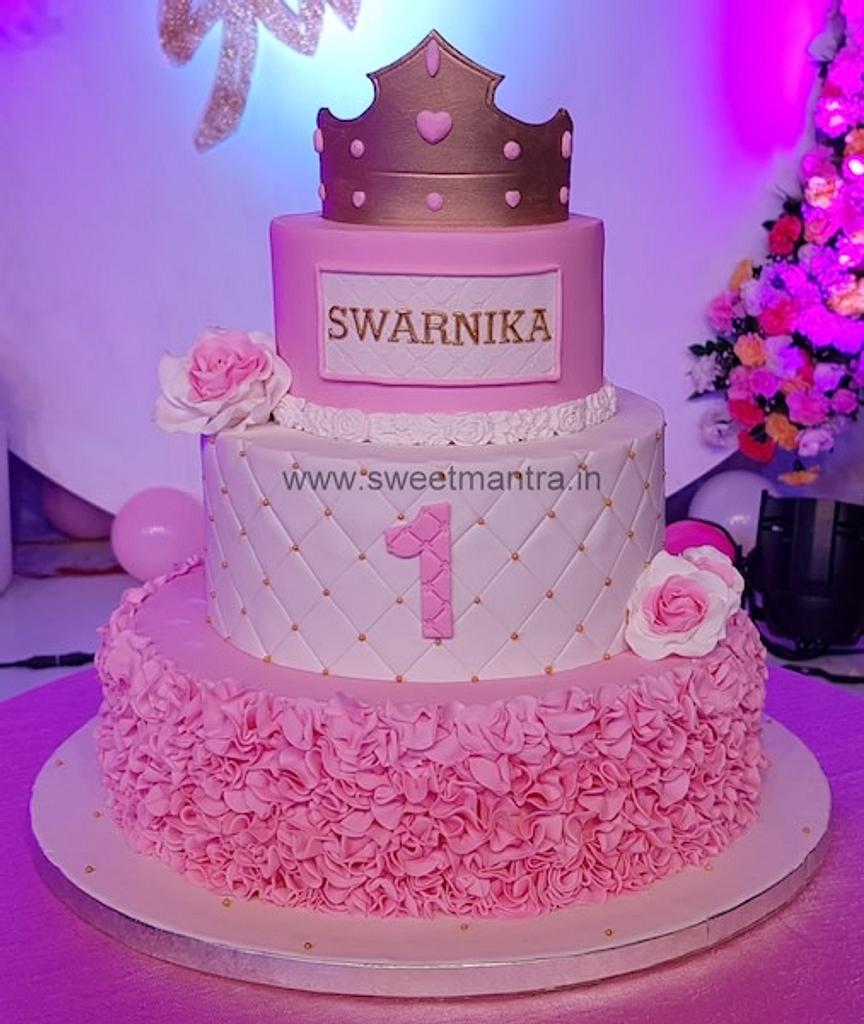 25 Baby Girl First Birthday Cake Ideas : Elegant First Birthday Cake Topped  with Roses