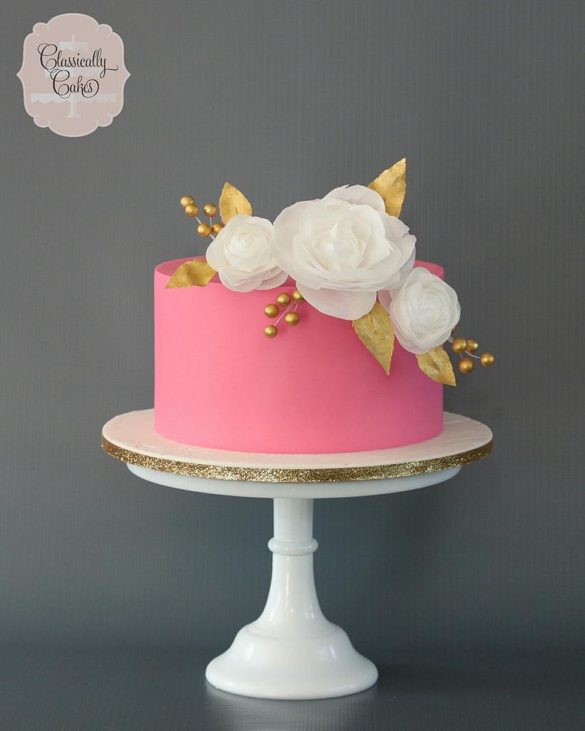 Pink, White, and Gold Cake - Decorated Cake by - CakesDecor