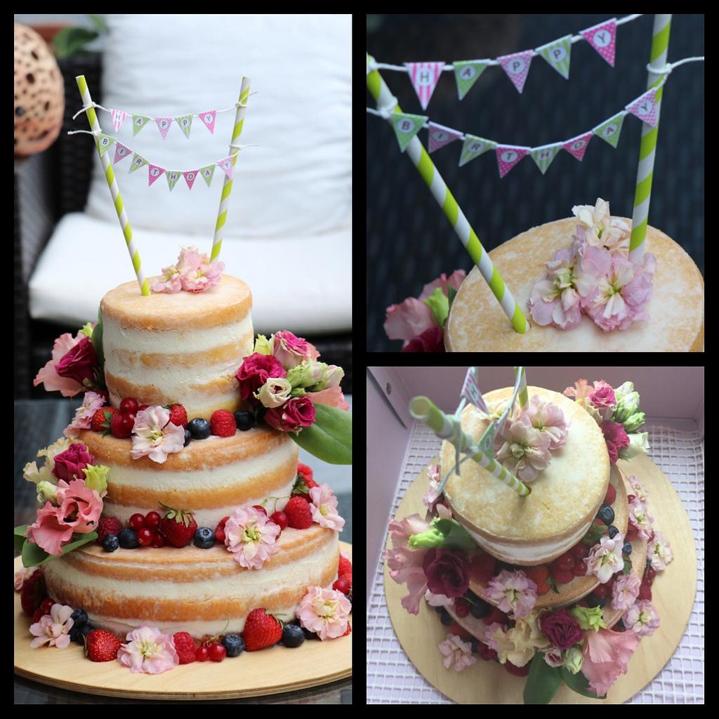 Naked cake with fresh & edible flowers - Cake by Denisa ...