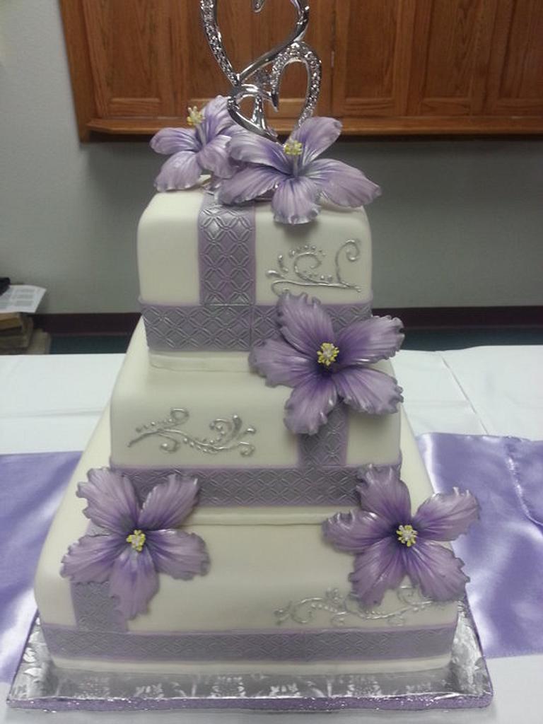 Lavender And Silver Wedding Cake With Sugar Hibiscus Cakesdecor 