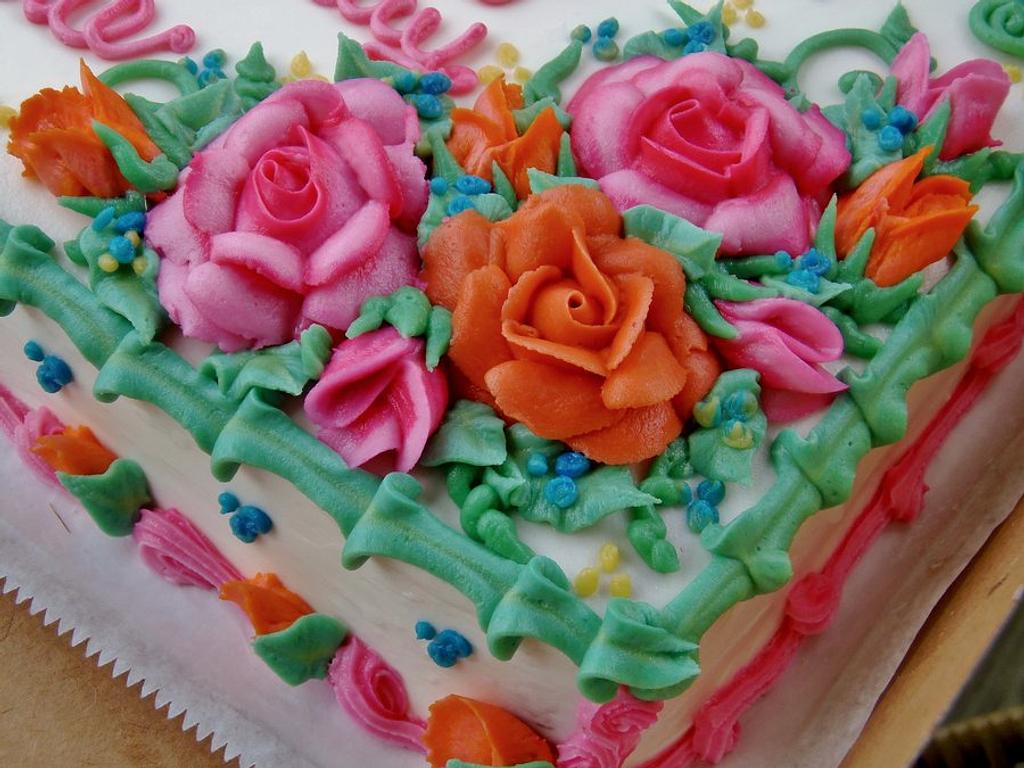 Buttercream Rose Sheet Cake Cake By Nancys Fancys Cakesdecor