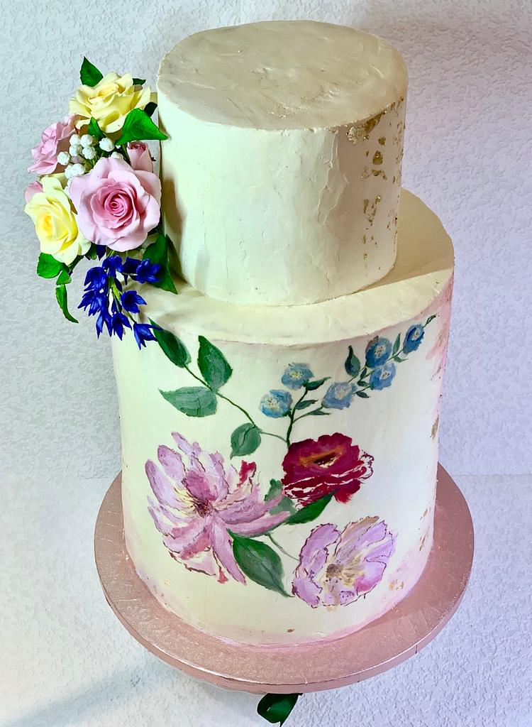 Painted wedding cake ️ - Cake by Andrea - CakesDecor