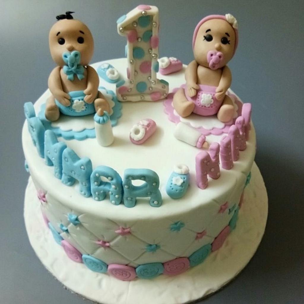 Birthday cake for twin babies - Decorated Cake by - CakesDecor