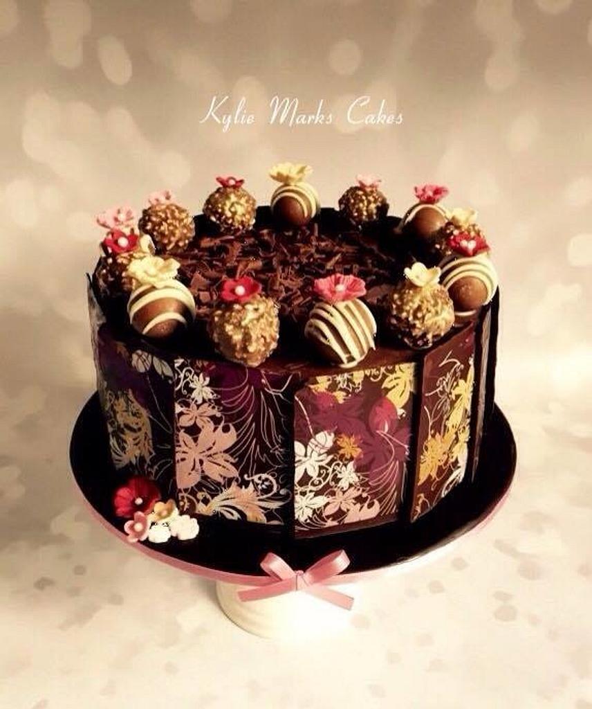 Pretty chocolate transfer cake - Decorated Cake by Kylie - CakesDecor