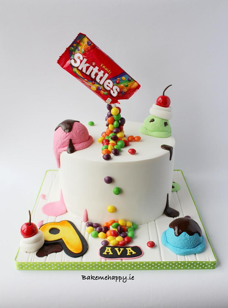 Skittles anti gravity birthday cake