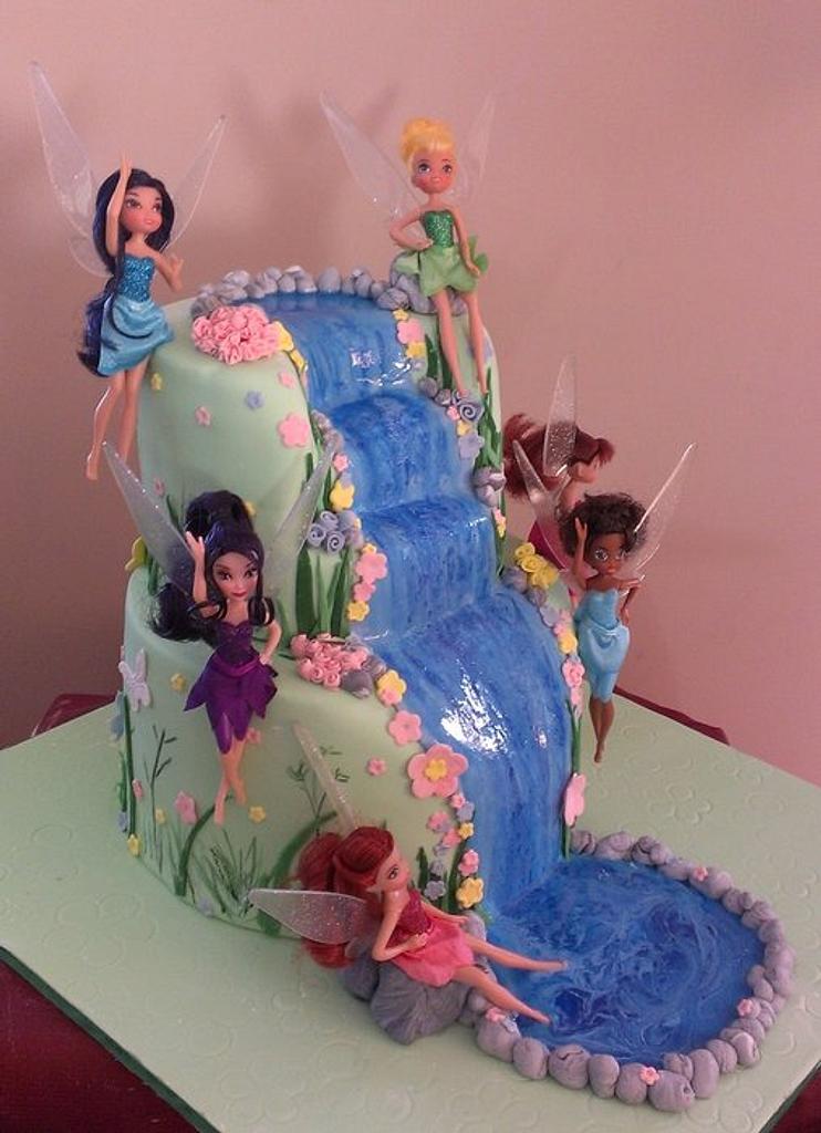 tinkerbell cake with waterfall