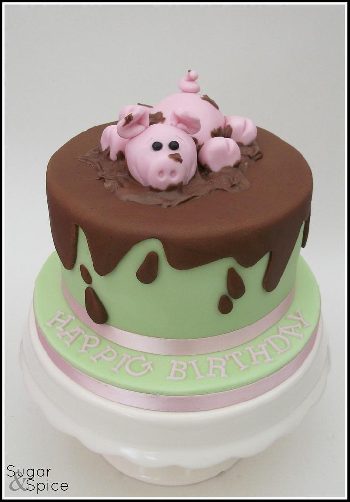 Pretty Pink Peppa Pig Theme Round Fondant Birthday Cake - Dough and Cream