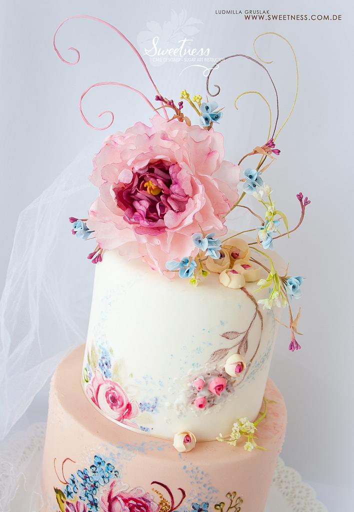 Hand Painted Cake With Wafer-paper Flowers - Cake By - Cakesdecor