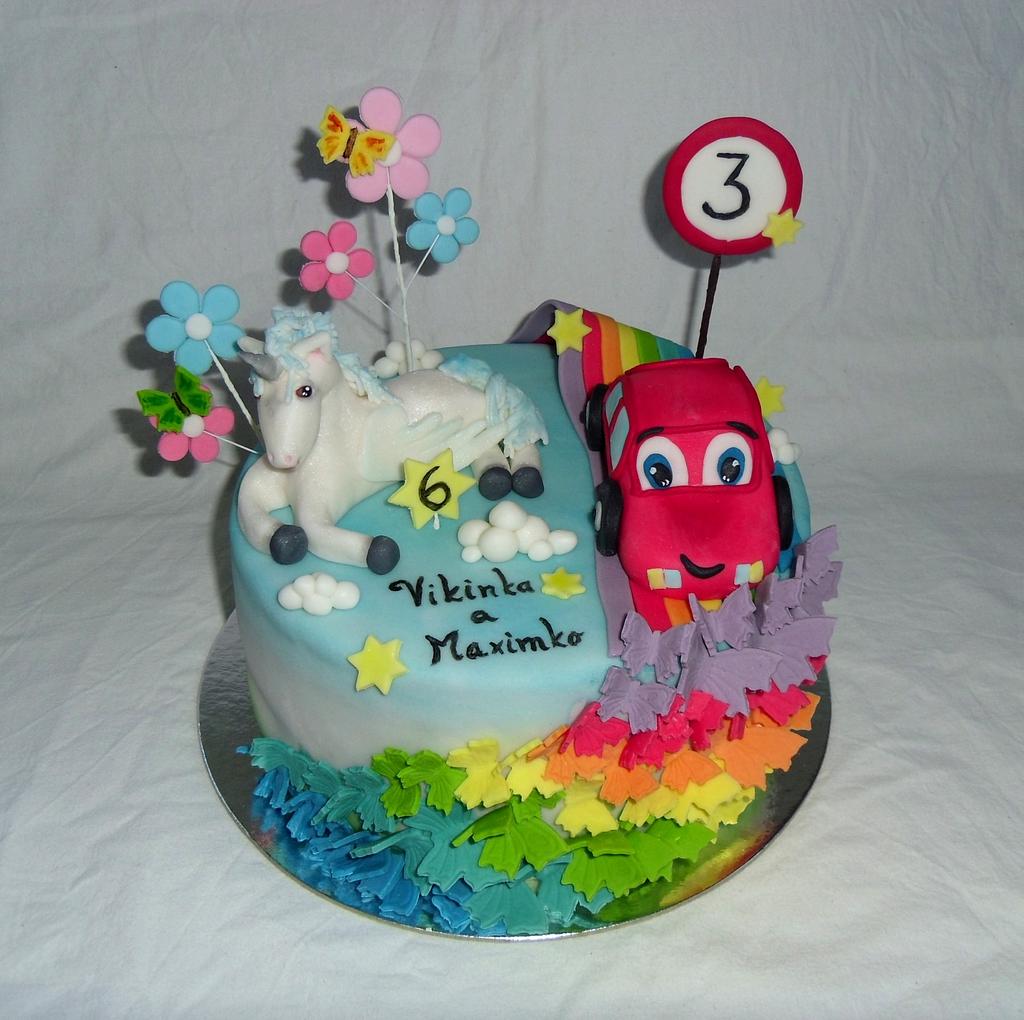Rainbow cake for brother and sister - Decorated Cake by - CakesDecor