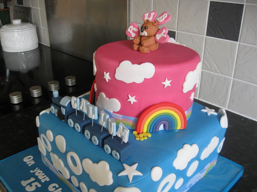 Christening Cake for a brother and sister - Decorated - CakesDecor