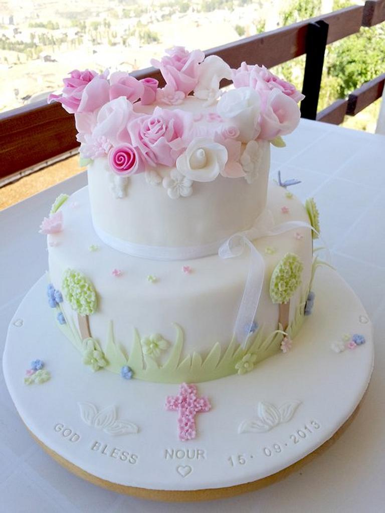 Soft Christening Garden Cake - Cake by miettes - CakesDecor