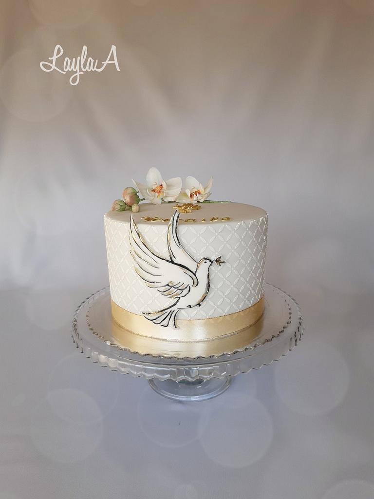 Confirmation Cake with Dove and Flowers No.OCC002 - Creative Cakes