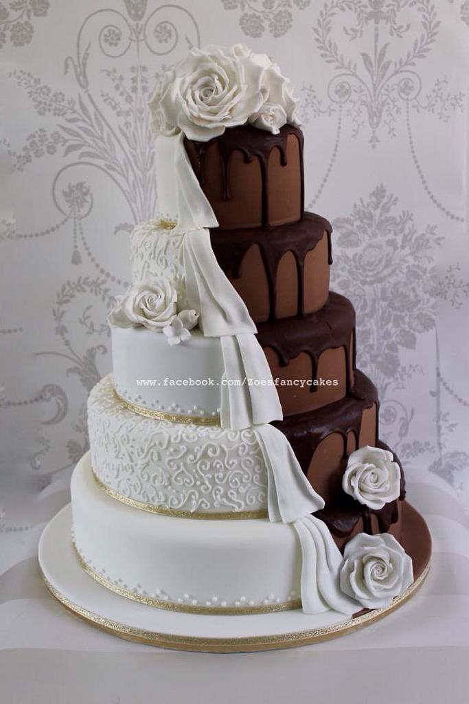 Dripping Chocolate Wedding Cake Half And Half Cake By Cakesdecor