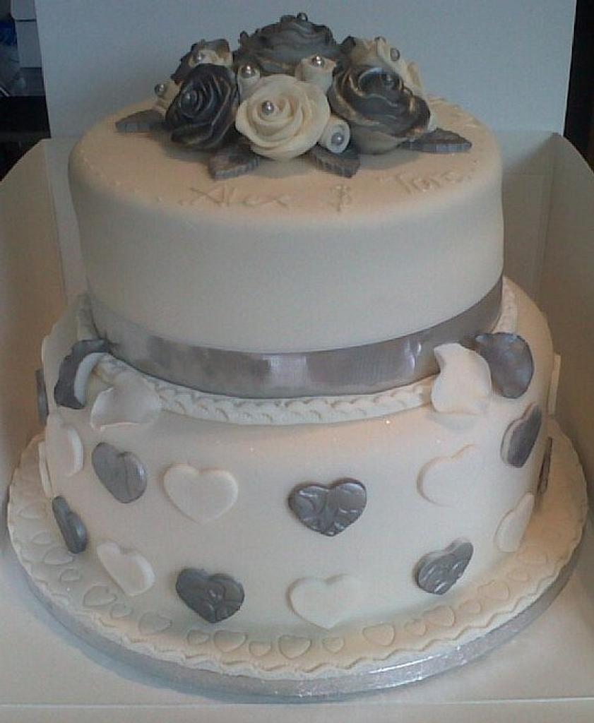 Blue and Silver Cream Wedding Cake - W170 – Circo's Pastry Shop