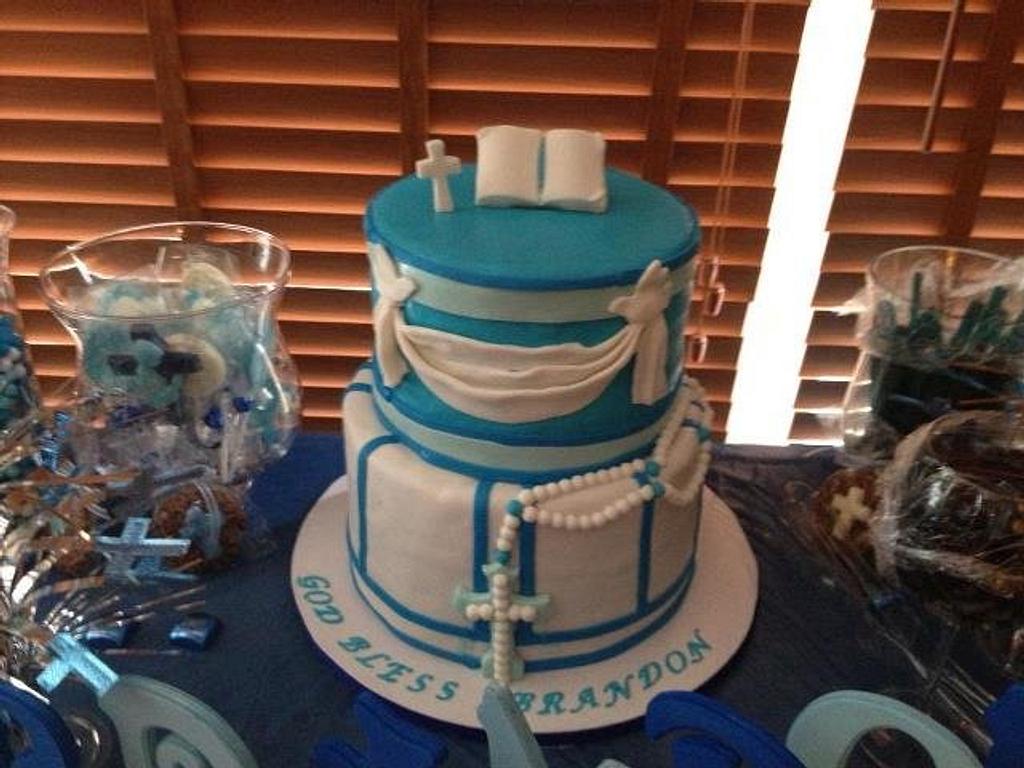 Round Cake with Stacked Bible for First Communion – Tiffany's Bakery