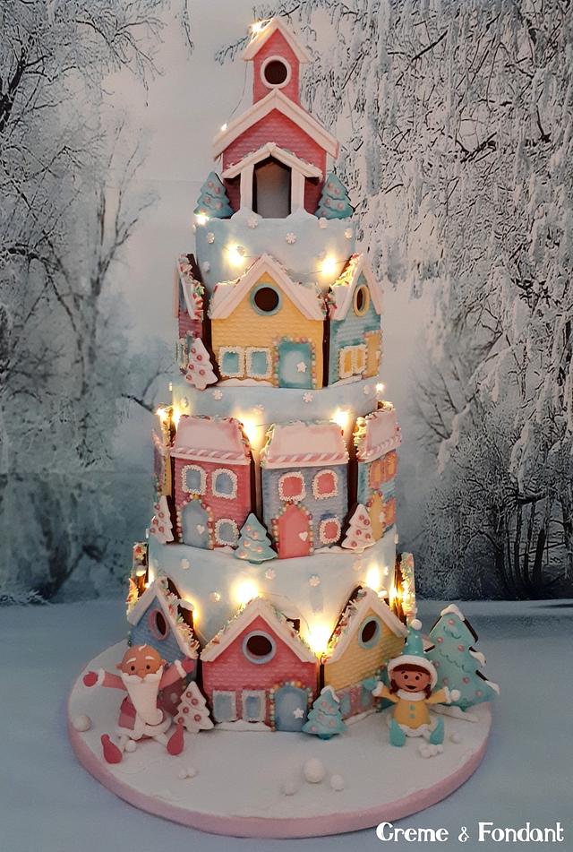 Christmas Village - Decorated Cookie by Creme &amp; Fondant - CakesDecor