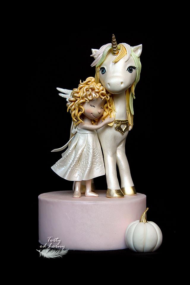 Little girl and unicorn 