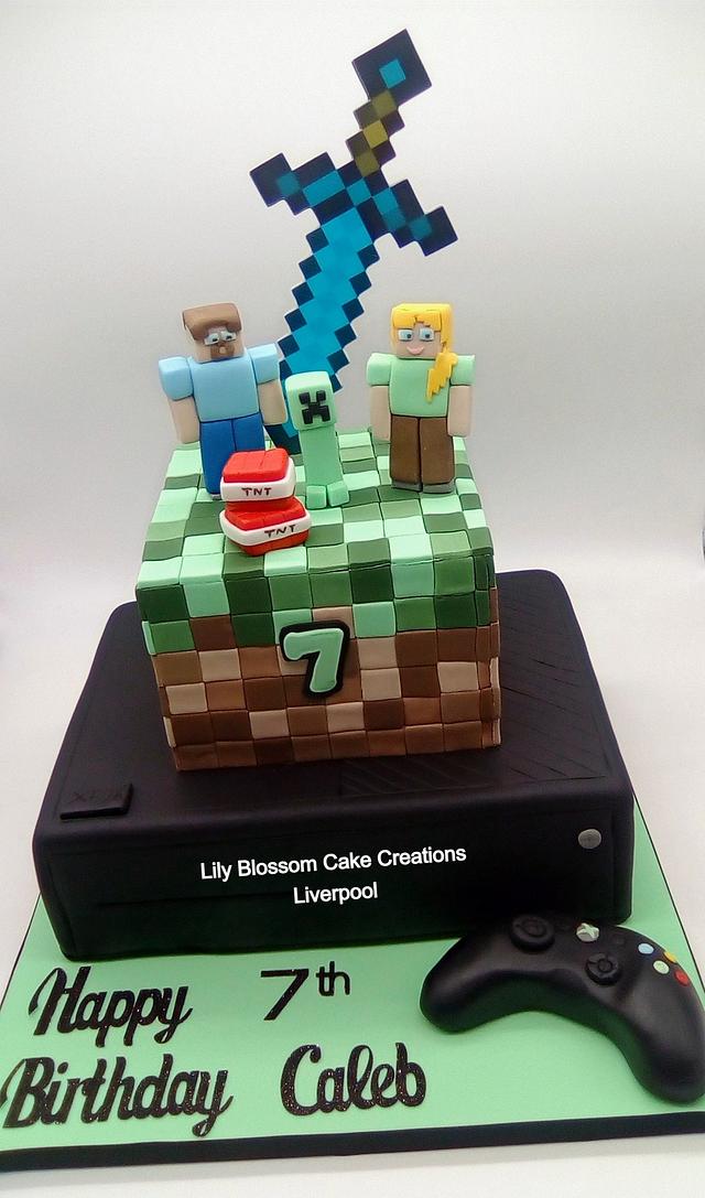 A Pink Minecraft Birthday Cake for a Girl