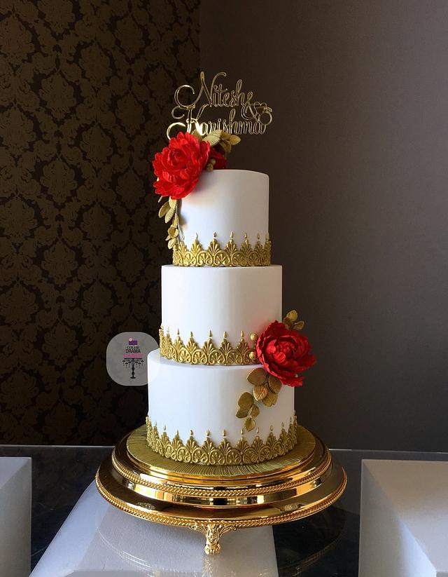 Indian Wedding Cake White and gold ...