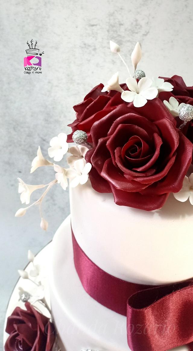 Maroon and white Wedding Cake - Cake by Chanda Rozario - CakesDecor