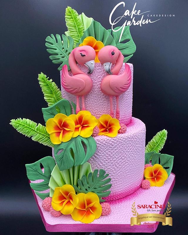 Flamingo Love Cake - Decorated Cake By Cake Garden - Cakesdecor