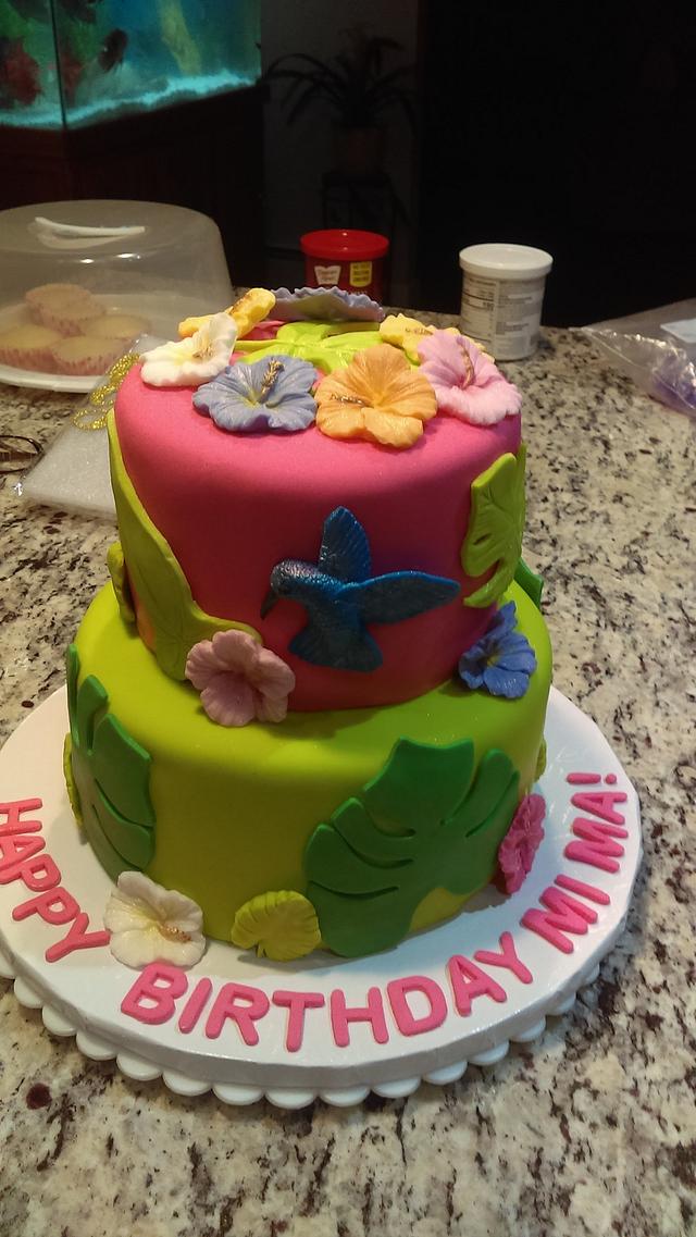 Hummingbird and Hibiscus Cake - Decorated Cake by Jazz - CakesDecor