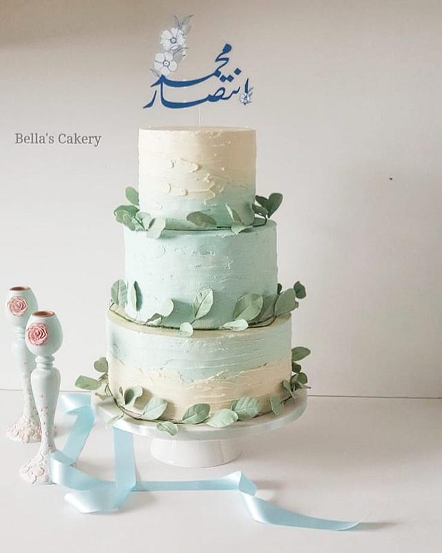 Dusty blue wedding cake.