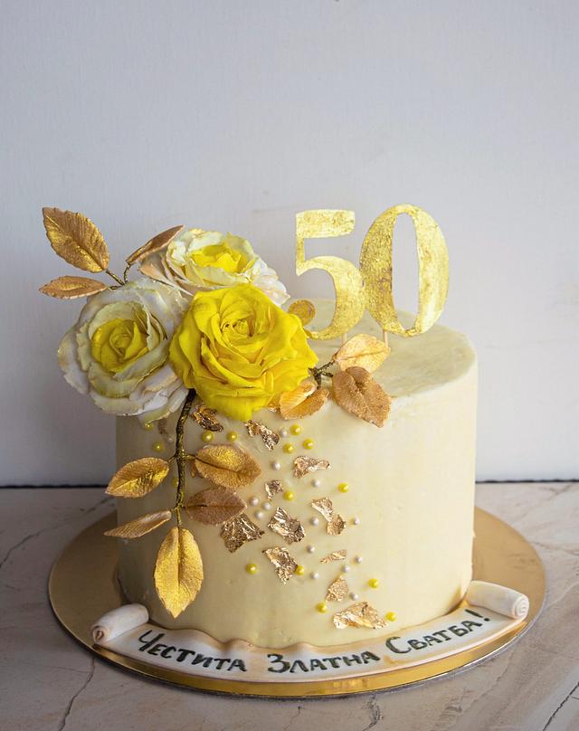 Golden wedding cake - Decorated Cake by TortIva - CakesDecor