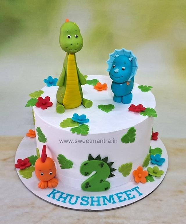 Cute Dinosaurs semi fondant cake - Decorated Cake by - CakesDecor