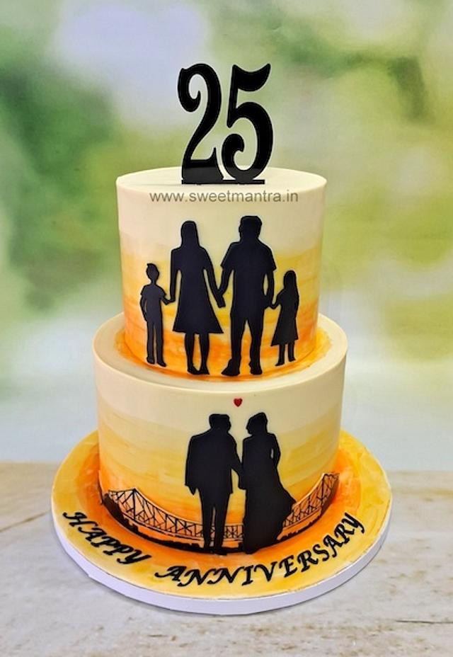 25th Marriage Anniversary cake with family - Decorated - CakesDecor