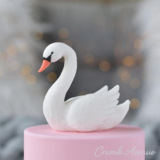 My Mom's Swan Cake!! The Feathers are brush-stroked white chocolate chips.  : r/Baking
