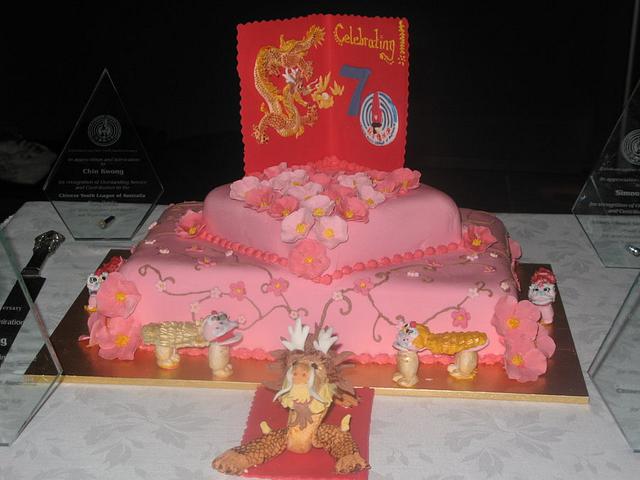 Chinese Dragon and lions - cake by Hong Guan - CakesDecor