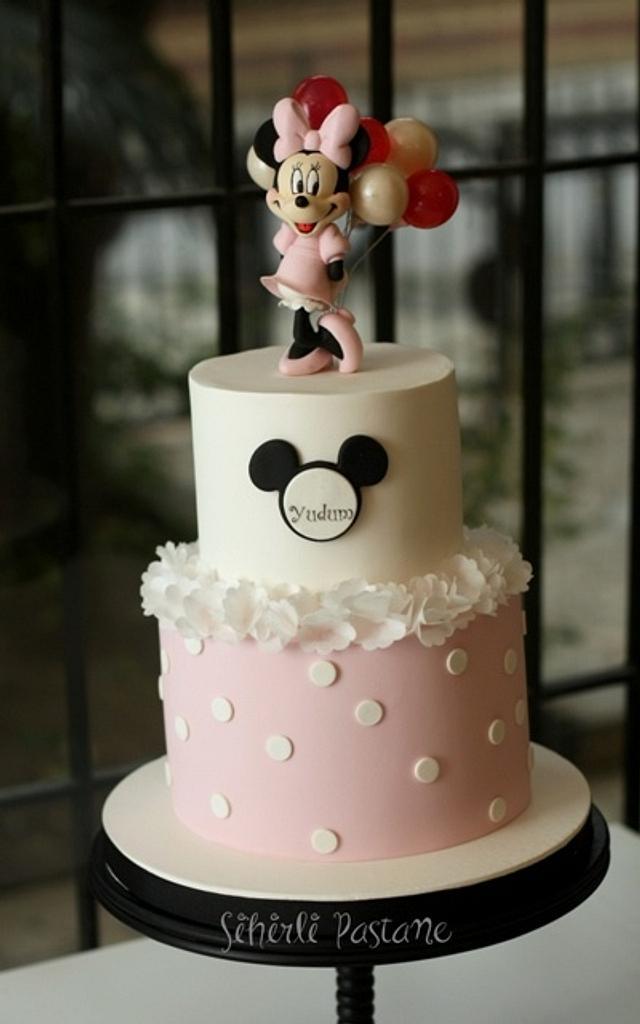 Pink Minnie Mouse Cake with Balloons - Decorated Cake by - CakesDecor