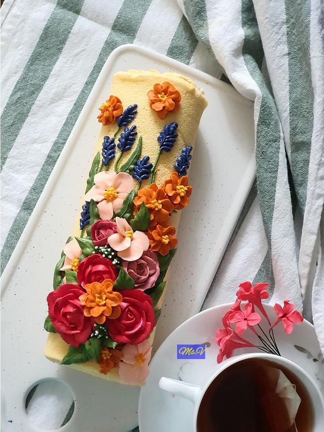 Buttercream Swiss Roll Decorated Cake by Ms. V CakesDecor