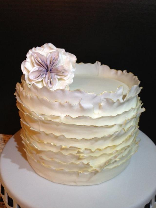 fondant frill with cabbage rose Decorated Cake by CakesDecor