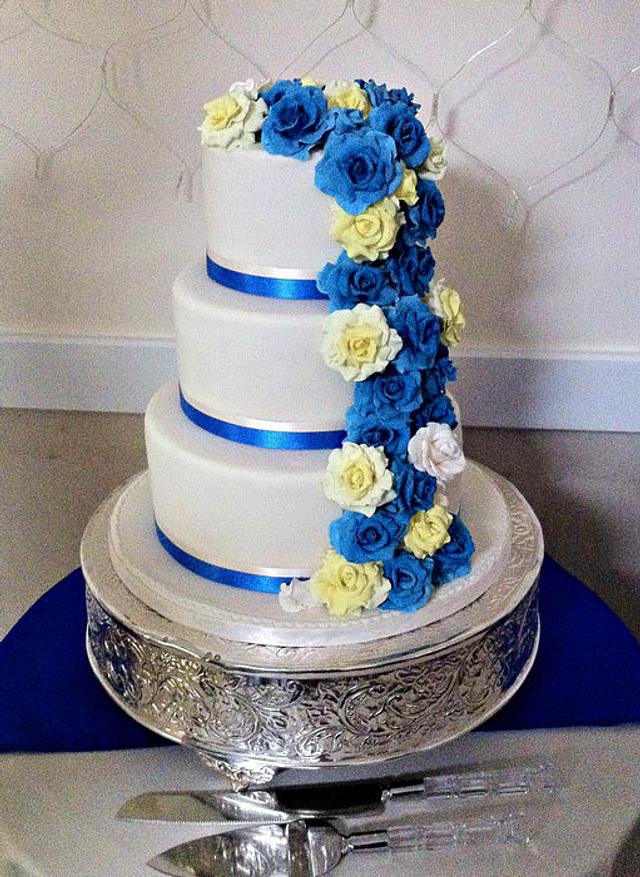 Blue and Yellow Rose Wedding Cake Cake by Corleone