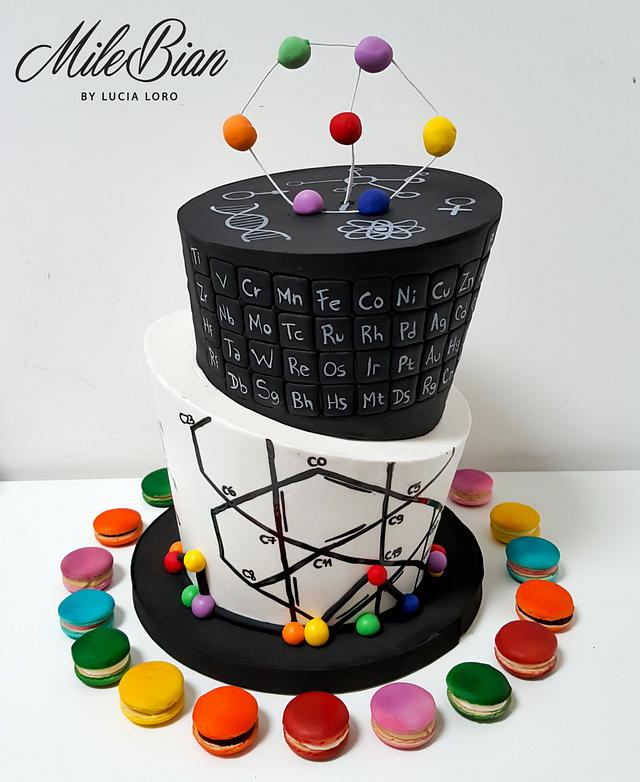 Scientific Topsy Turvy cake & macarons - Decorated Cake - CakesDecor