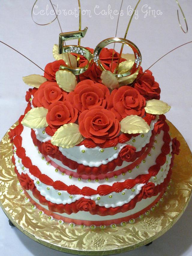Red White And Gold 50th Birthday Cake Cake By Gina Cakesdecor