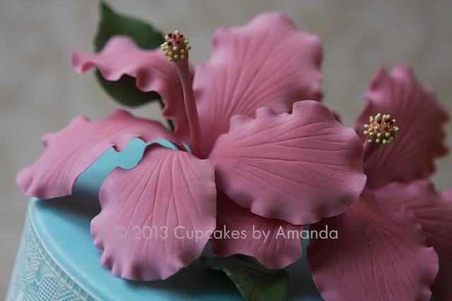 Dusky Pink Hibiscus & Sugarveil Cake Cake by Cupcakes