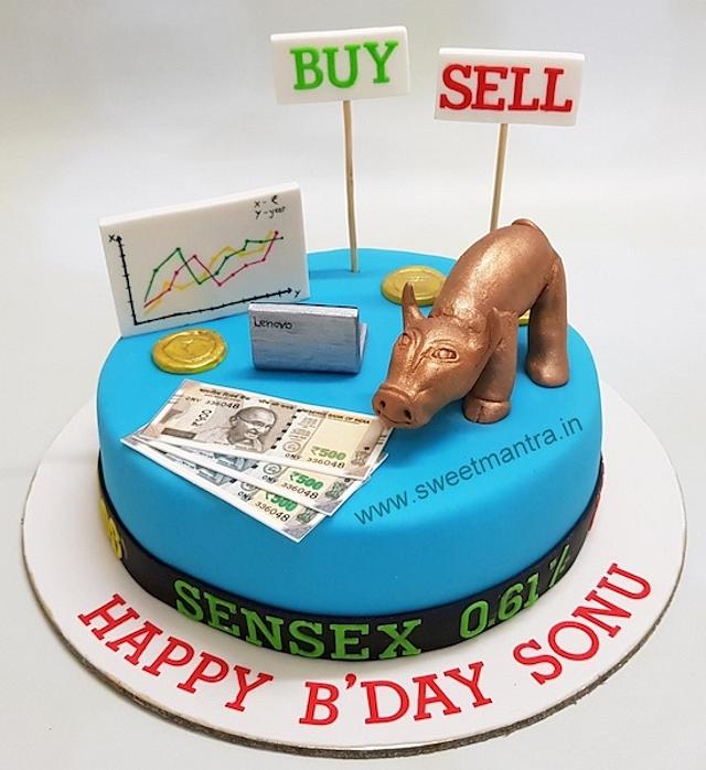 Share market theme customised cake for stock brokers CakesDecor