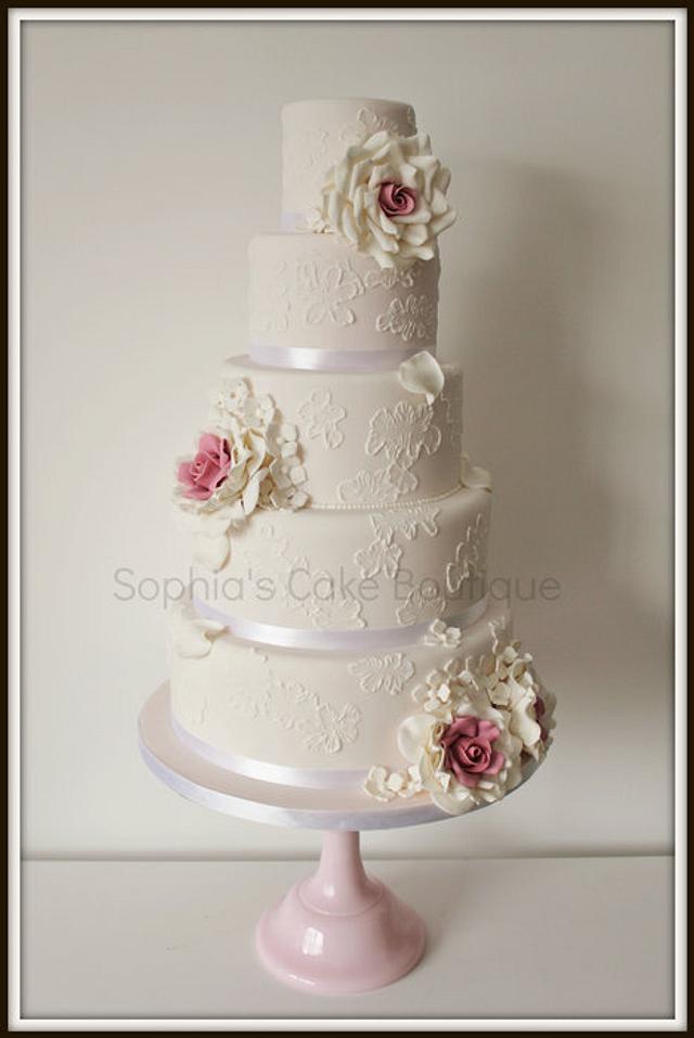 5 Tier Pale Pink Wedding Cake - Decorated Cake By - Cakesdecor