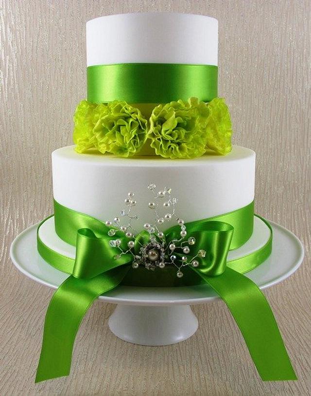 Simple Green and White Wedding Cake Cake by Natasha