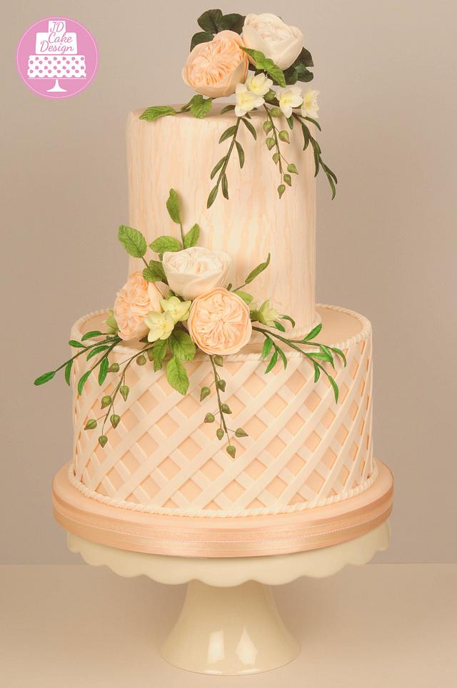 Peach And Ivory Wedding Cake Decorated Cake By Cakesdecor 