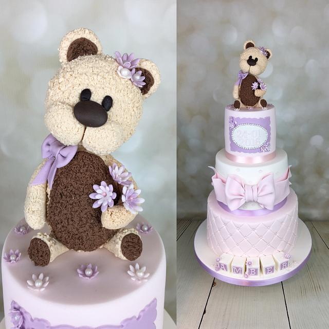 Teddy bear Christening cake for Amber x - Decorated Cake - CakesDecor