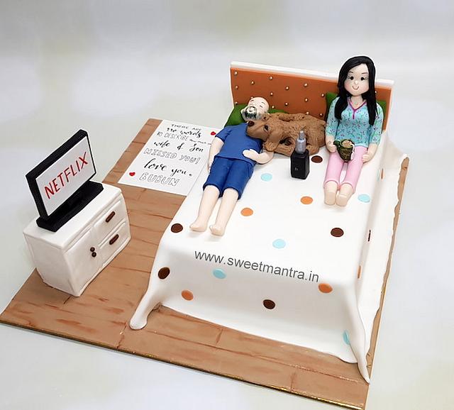 Neat and clean Bed theme customized 3D cake for a loving - CakesDecor