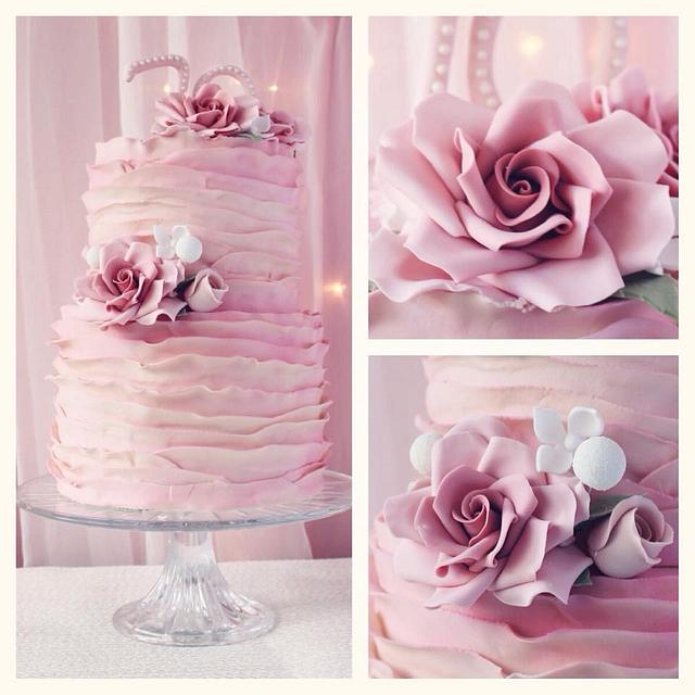 70th birthday, dusky rose cake