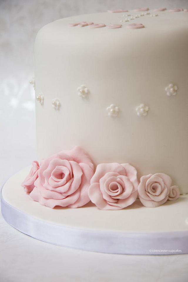 Christening Cake - Roses & Pearls